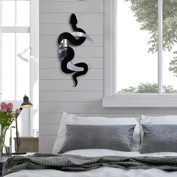 New Black Snake & Crescent Moon Mirror, Gothic Boho Wall Decor for Home & Office - Picture 4 of 9